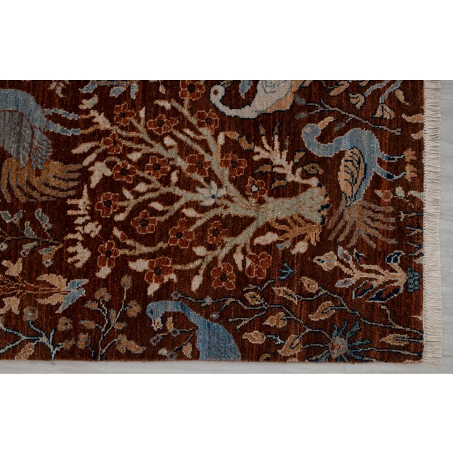 9x12 Ft. Red Peacock Garden Bird Design Handnotted Oushak Wool Rug For Sale - Image 6 of 18