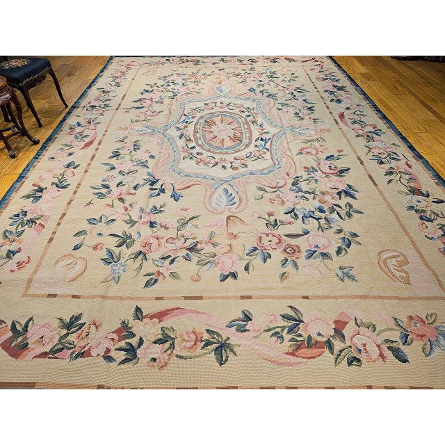 Late 19th Century French Aubusson Needlepoint Carpet in Floral Pattern in Ivory, Green, Pink, Blue For Sale - Image 10 of 18