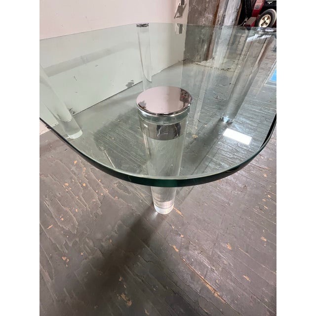 Vintage Pace Collection Glass Coffee Table Lucite Legs Chrome Caps For Sale - Image 12 of 12