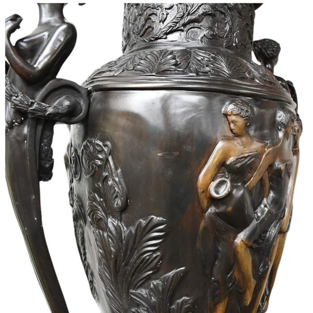 Mid 20th Century Tall Black Metal Urn With Pedestal For Sale - Image 4 of 9