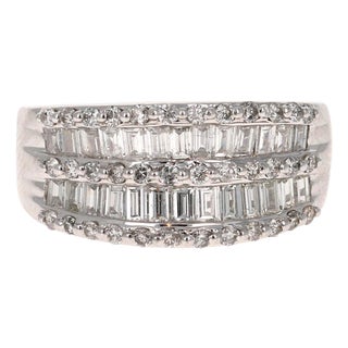 1.60 Carat Baguette and Round Cut Diamond Band 14 Karat White Gold, Size 8 For Sale