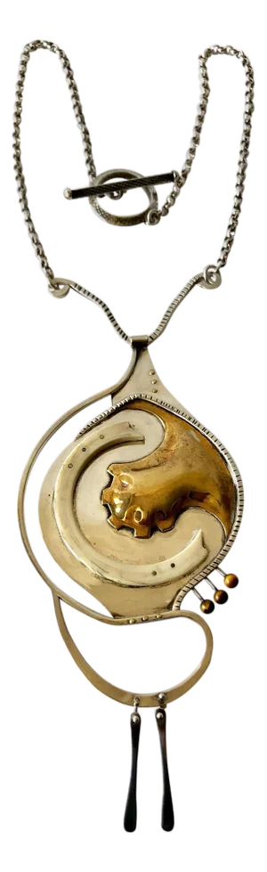 1970s Sterling Silver Gold Tiger Eye Handmade American Studio Necklace