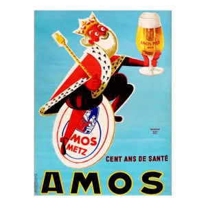 1948 Original Art Deco French Beer Poster - Amos Pils Cent Ans De Sante - Raymond Gay
