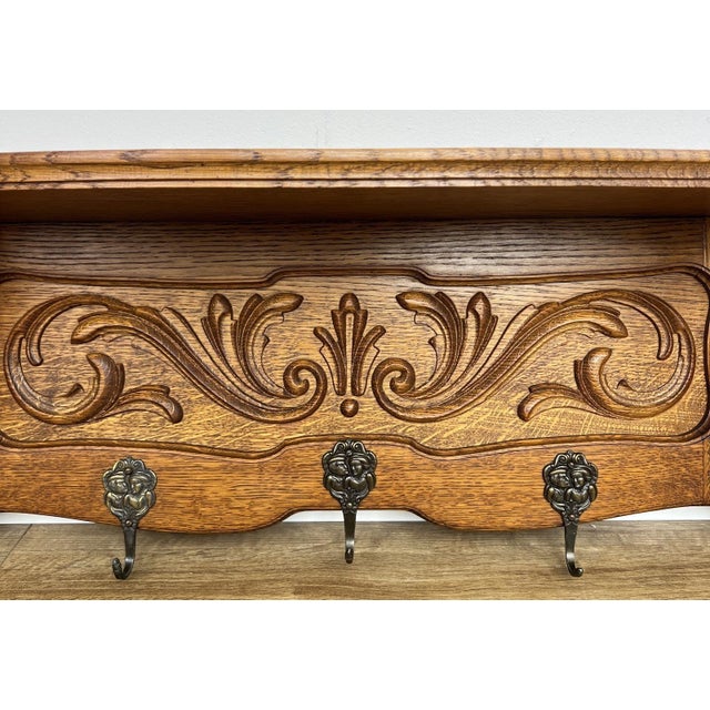 Vintage French Carved Oak Wall Mounted Hooks For Sale - Image 5 of 11