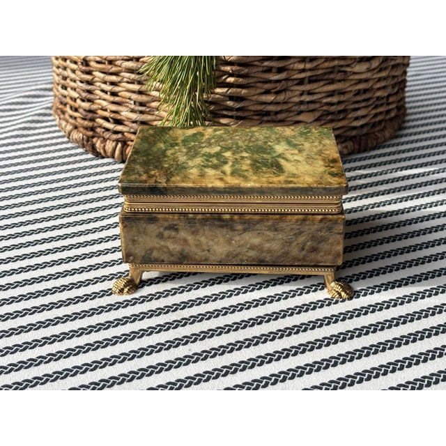 Green Mid-Century Italian Grand Tour Green Alabaster Box With Brass Paw Feet For Sale - Image 8 of 15
