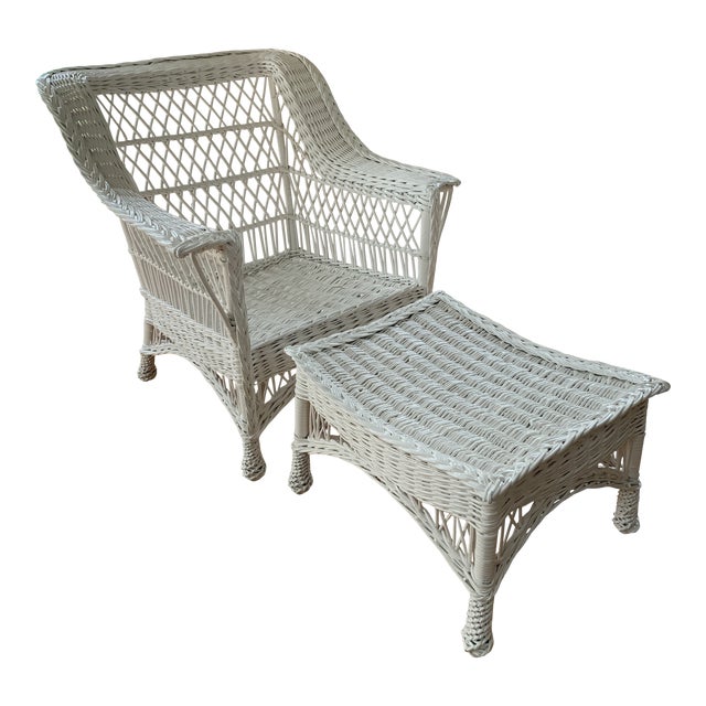 Antique Bar Harbor Wicker Chair and Ottoman Chairish