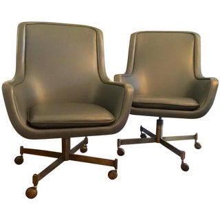 Ward Bennett Lounge Office Swivel Chairs - Pair For Sale