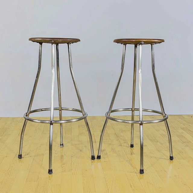 Industrial Stools in Tubular Steel and Plywood Seat, 1960s, Set of 2 For Sale - Image 18 of 18