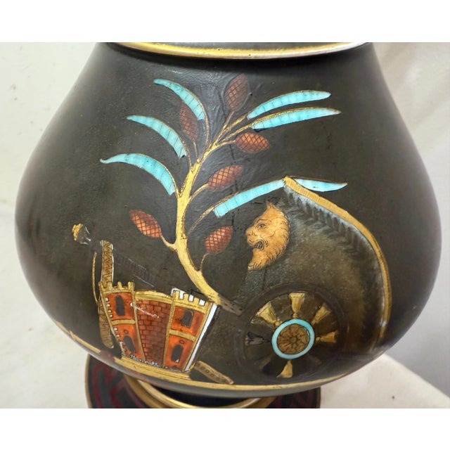 Large Antique Hand Painted Bristol Glass Grecian Greece Ewer Electric Table Lamp For Sale - Image 10 of 14