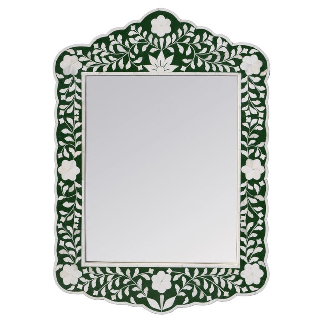 Vivienne 20 in. W x 28 in. H Bone Inlay Vertical Accent Wall Mirror, Dark Green Bone For Sale In Chicago - Image 6 of 6