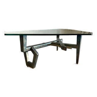 Vintage Artisan Metal and Glass Triangular Modernist Coffee Table For Sale
