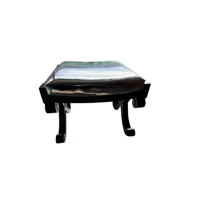 Modern Mid 20th Century Baker Furniture Attributed Curule Stool With Silver Vinyl Finish For Sale - Image 3 of 9