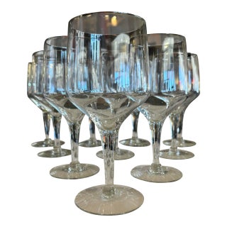 Vintage Mid Century Silver Rim Wine Glasses - Set of 10 For Sale