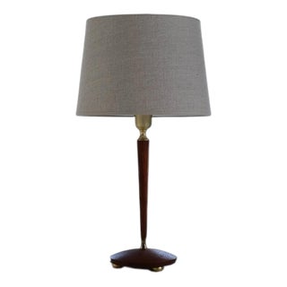 Mid-Century Teak and Brass Table Lamp attributed to Göteborgs Armaturhantverk, Sweden, 1950s For Sale