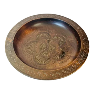 Polish Carpathian Folk Art Carved Wooden Bowl | Handcrafted Geometric and Floral Decor