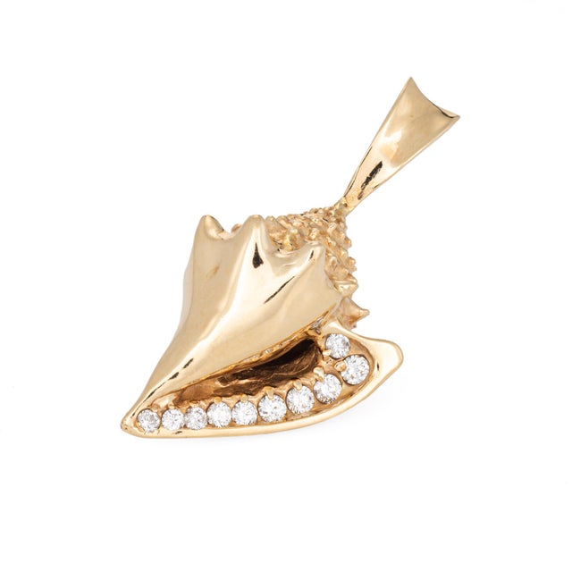 Vintage Conch Shell Pendant Diamond 14k Gold Heavy 16.1 Grams Ocean Jewelry For Sale - Image 4 of 6