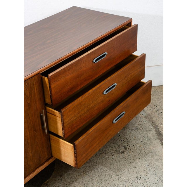 Brown 1960s Mid Century Modern Dresser Credenza BP John Metal 3 Drawer Walnut , Attributed For Sale - Image 8 of 12