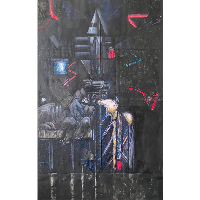 Nick de Angelis, Mixed Media Collage Oil Painting Futuristic Abstract Expressionist Machine Art, 2000 For Sale