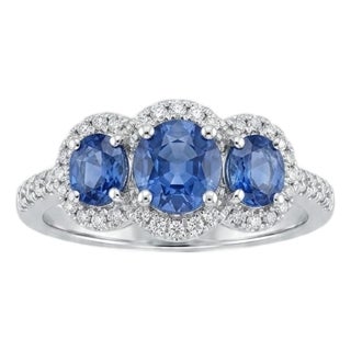Stunning 18k Gold Sapphire and Diamond Halo Cocktail Ring, New Design, Size 6 For Sale