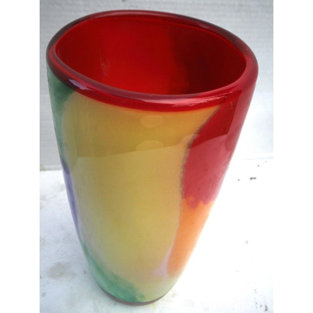 Glamorous Mid-Century Cased–Glass Block Vase With Red Interior - Makora Krosno Poland For Sale - Image 4 of 17