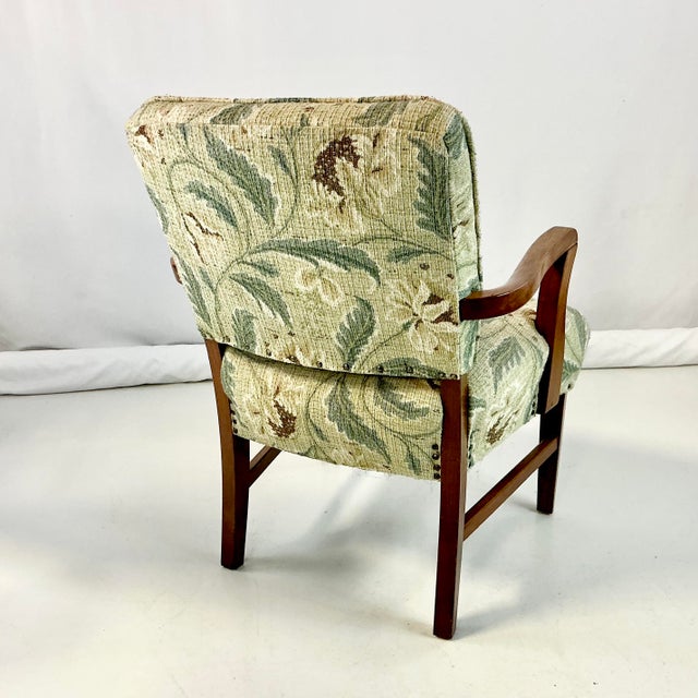 Cornflower Blue 1990s Vintage Neoclassical Acanthus Leaf Upholstered Open Arm Side Accent Chair For Sale - Image 8 of 11