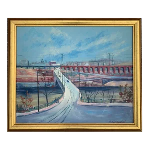 Late 20th Century Oil Painting Cityscape of Philadelphia by C. Lombardi, Framed