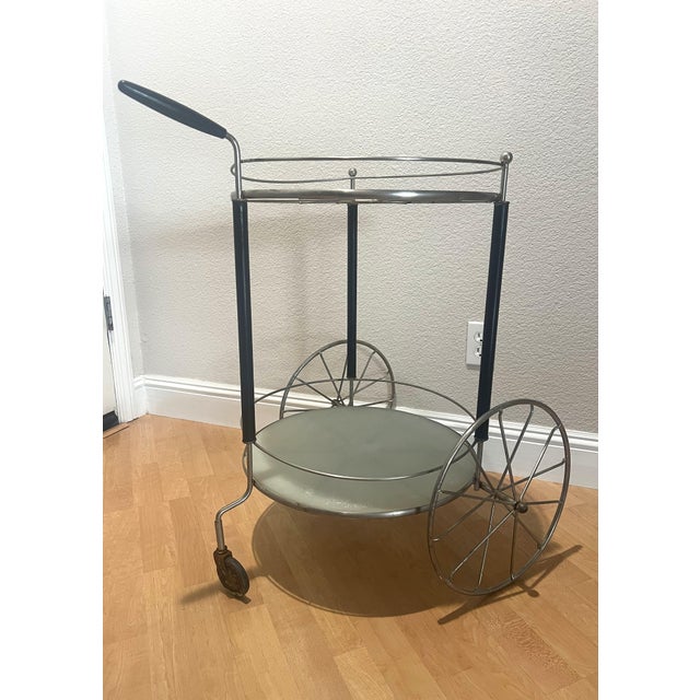 Onyx Mid Century Modern Bar Tea Cart Glass Shelves For Sale - Image 8 of 9