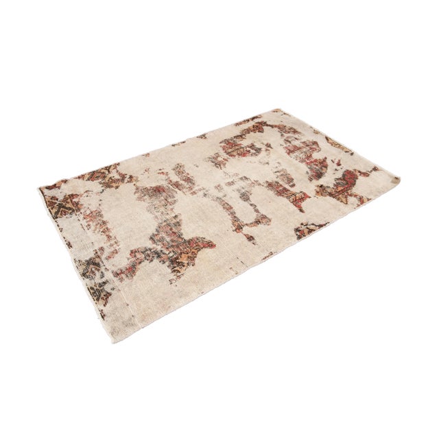 Early 20th Century Early 20th Century Vintage Ivory Distrtessed Handmade Wool Rug For Sale - Image 5 of 12