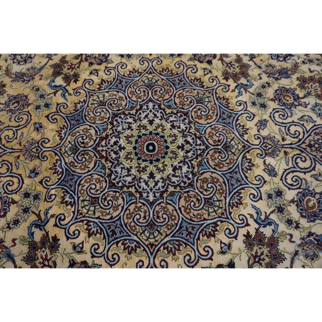 1940s Traditional Ivory Medallion Antique Isfahan Silk by Sarraf Mamoury Rug For Sale - Image 4 of 11