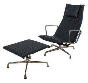 Set of Alu Group Ea124 & Ea125 Lounge Chair & Ottoman by Charles & Ray Eames for Vitra, 1980s