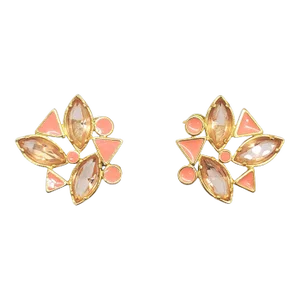 Vintage 1980s Signed Yves Saint Laurent Coral Enamel & Pink Rhinestones Clip Earrings - 2 Pieces