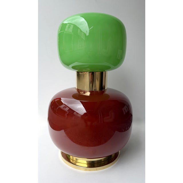 Contemporary Pair of Brass and Green Murano Glass Bulb Shade Lamps, Italy For Sale - Image 10 of 13