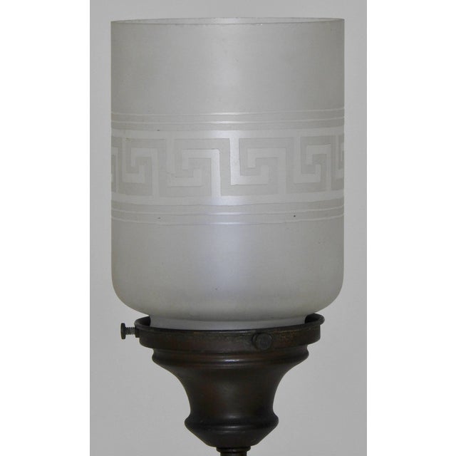 Late 19th Century Hermès Statue Lamp With Greek Key Glass Shade For Sale - Image 9 of 10
