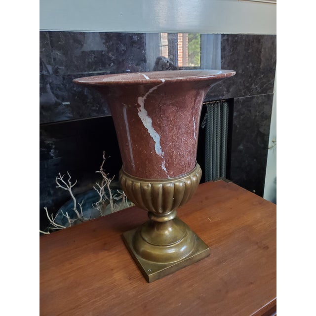Oxblood Red Carved Rosso Di Verona Marble Stone and Bronze Medici Urn Style Neo-Classical Campana Form Vase For Sale - Image 8 of 14