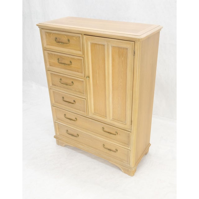 Bernhardt Pickled Oak 6 Drawers Two Door Compartment Chifforobe Chest Dresser Cabinet MINT For Sale - Image 4 of 12