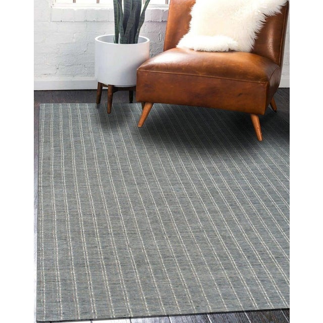 6x9 Gray Hand-Knotted Wool Subtle Striped Geometric Modern Carpet Rug For Sale - Image 4 of 8