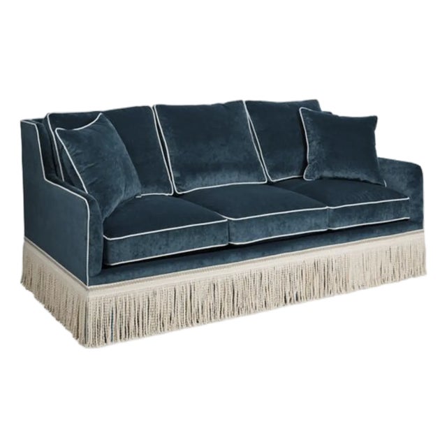 One Kings Lane Portsmouth Fringe 3-Seat Sofa, Velvet For Sale