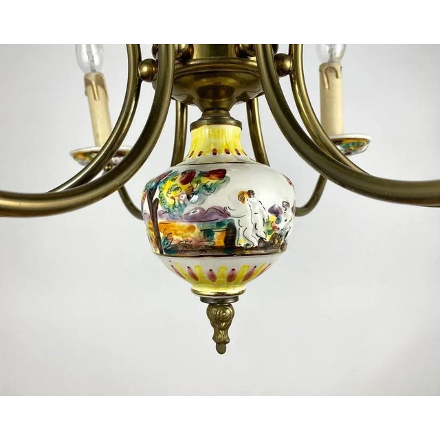 Metal Capodimonte Hand-Painted Porcelain & Brass Chandelier For Sale - Image 7 of 9