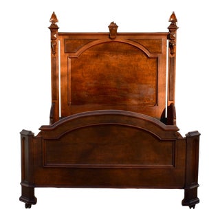 Antique Victorian Carved Walnut & Burl Full Size Bed For Sale