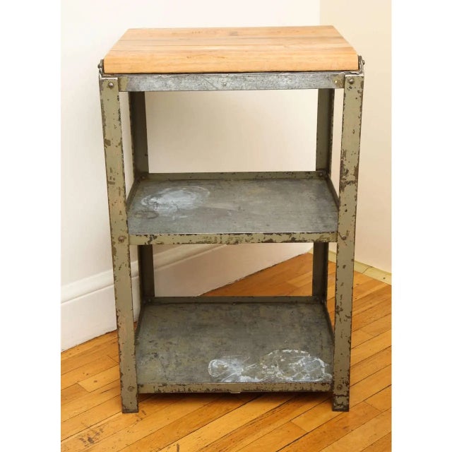 Industrial Industrial Steel Shelving Table and Wooden Butcher Block For Sale - Image 3 of 7
