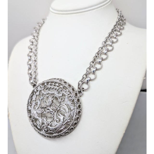 Napier Vintage Signed Napier Rhodium Plated Coat of Arms Pendant Necklace, 1971 Ad Piece For Sale - Image 4 of 7