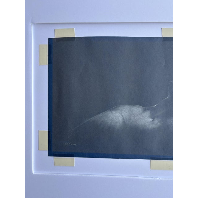 Alexander Cañedo Signed Chalk Drawing — Reclining Female Figure on Deep Blue Paper (Mid‑Century) For Sale - Image 10 of 15