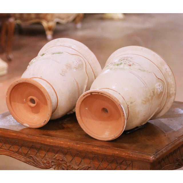 White Pair of French Anduze Terracotta Planters Signed La Madeleine For Sale - Image 8 of 8