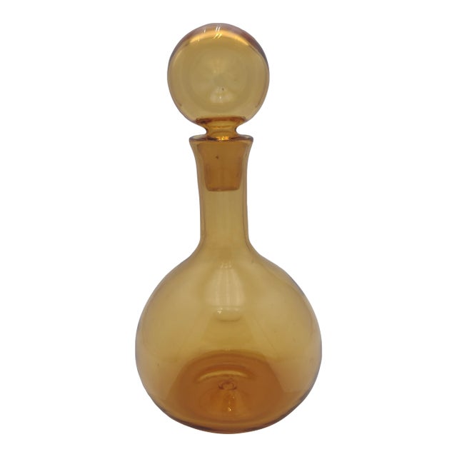 Vintage Mid-Century Amber Empoli Glass Decanter With Stopper For Sale