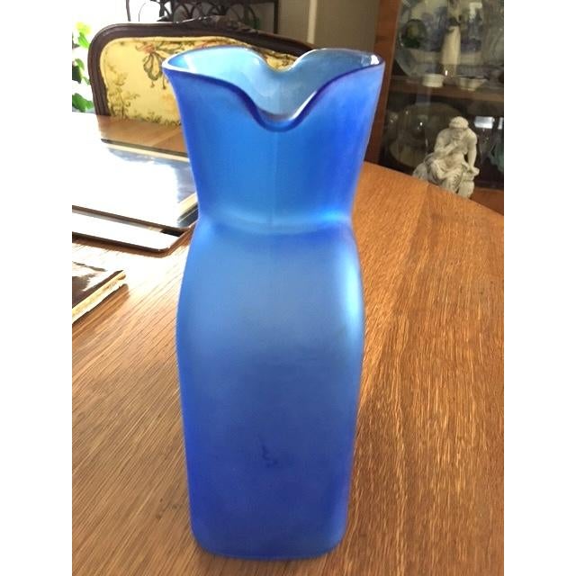 Blenko Water Pitcher Frosted Blue For Sale - Image 4 of 9