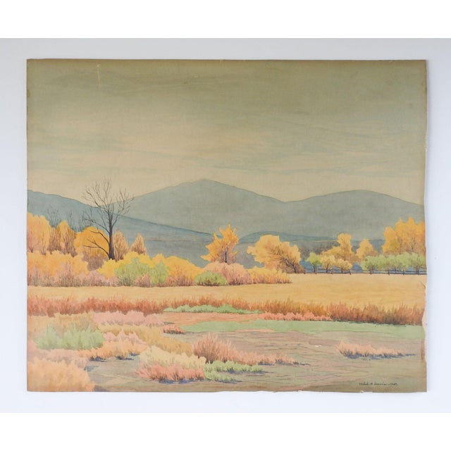 Early 20th century Watercolor on artist board of California valley autumn landscape by Ethel B. Davis (1900- ) California....