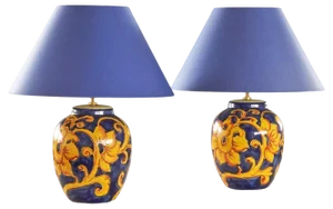 French Hand-Painted Ceramic Table Lamps with Floral Decor, 1980s, Set of 2