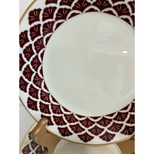 Ceramic Vintage Pickard Fine China Salad Plates, Set of 8, Burgundy & Gold Fan Pattern For Sale - Image 7 of 11