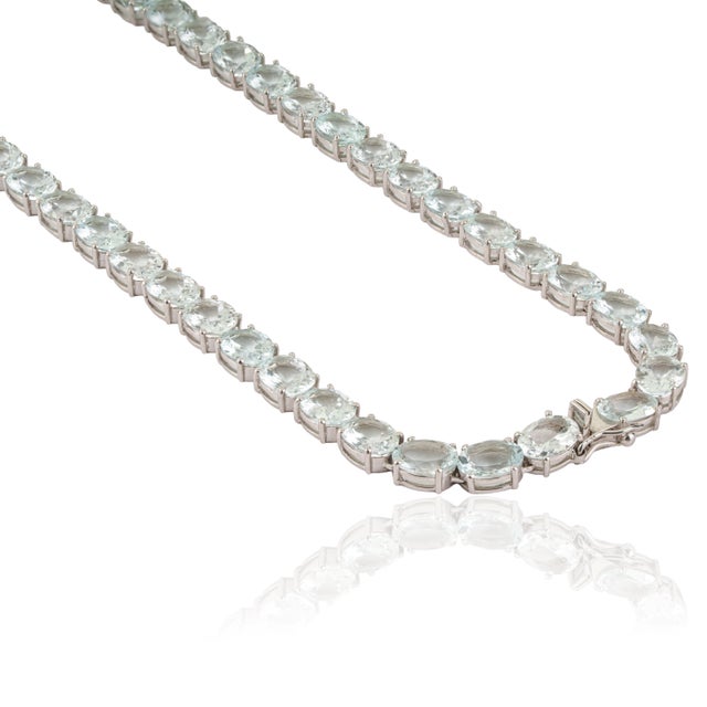 Metal 19th Century Style 100.3 Ct Aquamarine Silver Rivière 18 Inch Necklace & Drop Earrings - 3 Pieces For Sale - Image 7 of 15