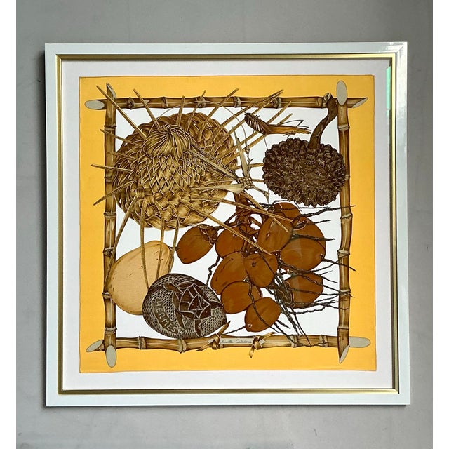 Late 20th Century Vintage French Framed Hermes “Nouvelle Celedonie” Silk Scarf For Sale - Image 5 of 10